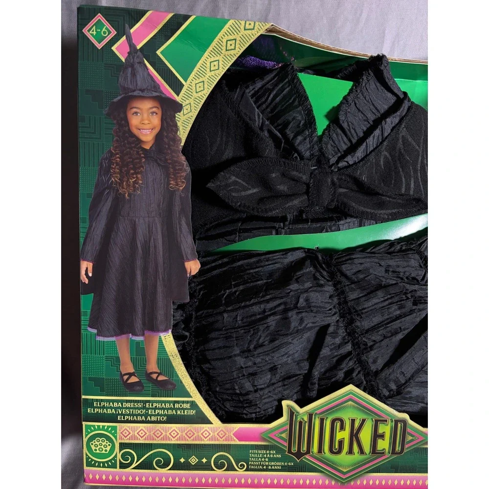 Wicked Movie Elphaba Deluxe Costume Dress Cape Hat Kids Size 4-6X Jakks Pacific